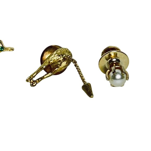 Lot Of 5 Vintage Gold Tone Tie Tacks With Animal & Pearl Designs (6052) - Picture 4 of 6